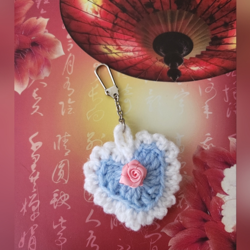 2/$20 Handmade Crochet Heart and Rose Keychain / Pocket Hug